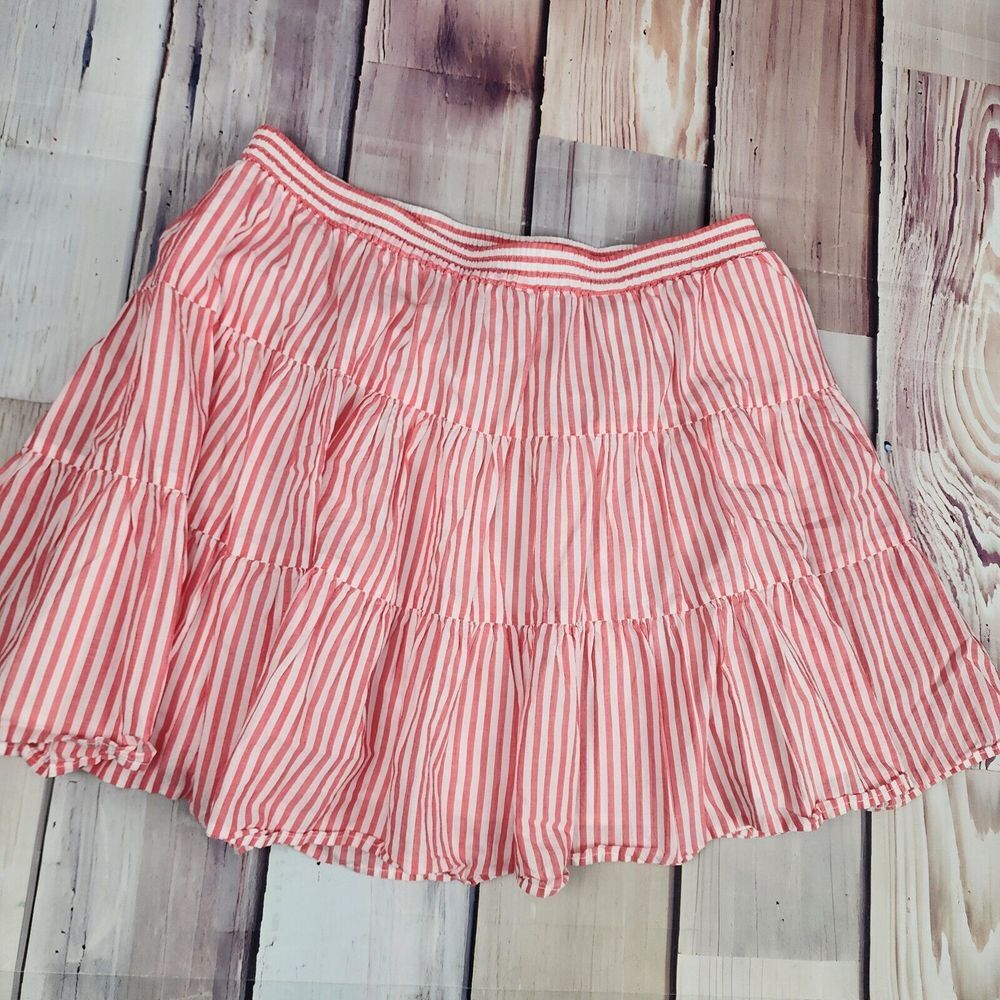 Michael Kors Size Large 18" Long Pink White Striped Lined Skirt  32-40"max Waist